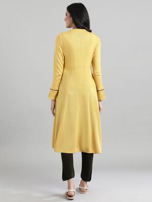 yellow synthetic aline kurta - 17613339 - Standard Image - 3