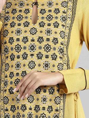 yellow synthetic aline kurta - 17613339 - Standard Image - 4