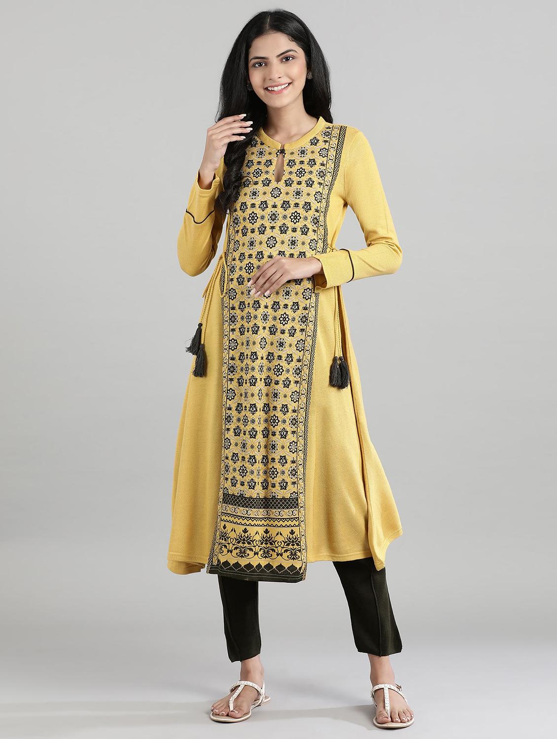 yellow synthetic aline kurta - 17613339 - Zoom Image - 1