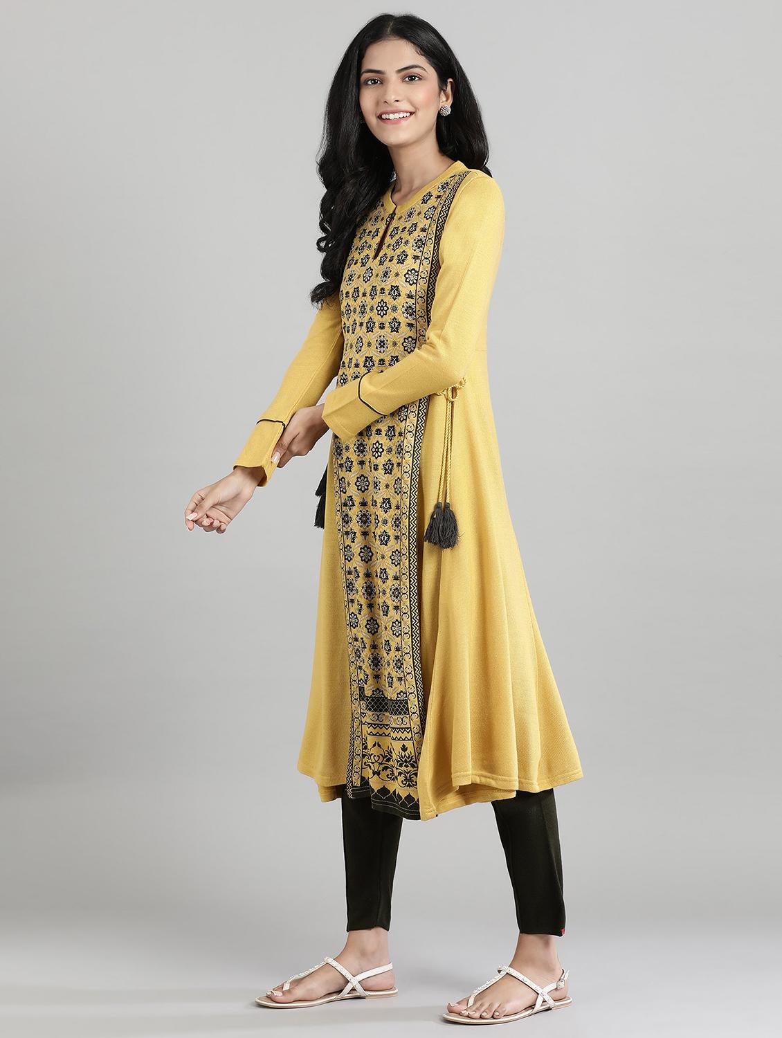 yellow synthetic aline kurta - 17613339 - Zoom Image - 2