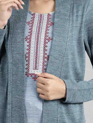 grey synthetic layered kurta - 17613341 - Standard Image - 4