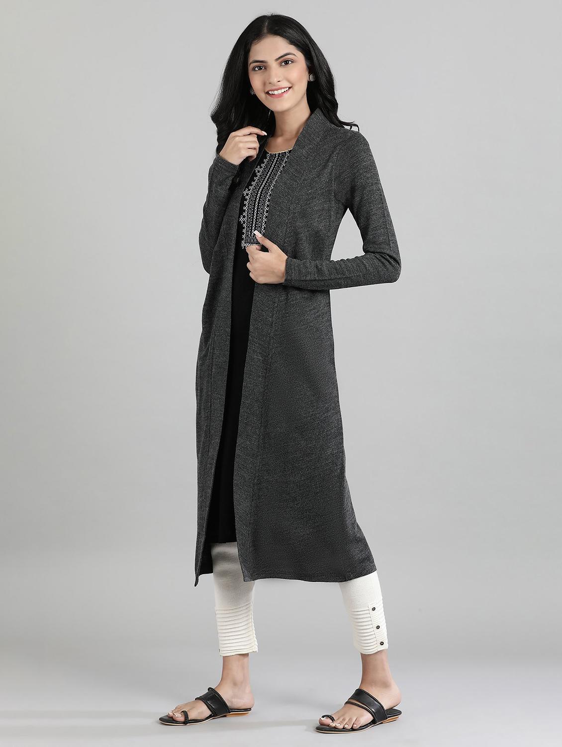 grey synthetic layered kurta - 17613342 - Zoom Image - 2