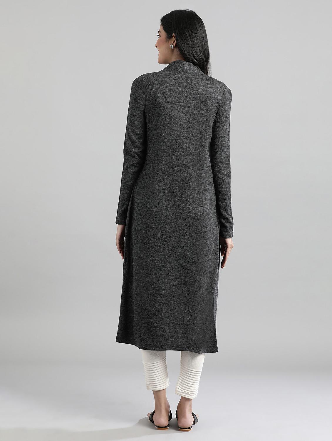 grey synthetic layered kurta - 17613342 - Zoom Image - 3