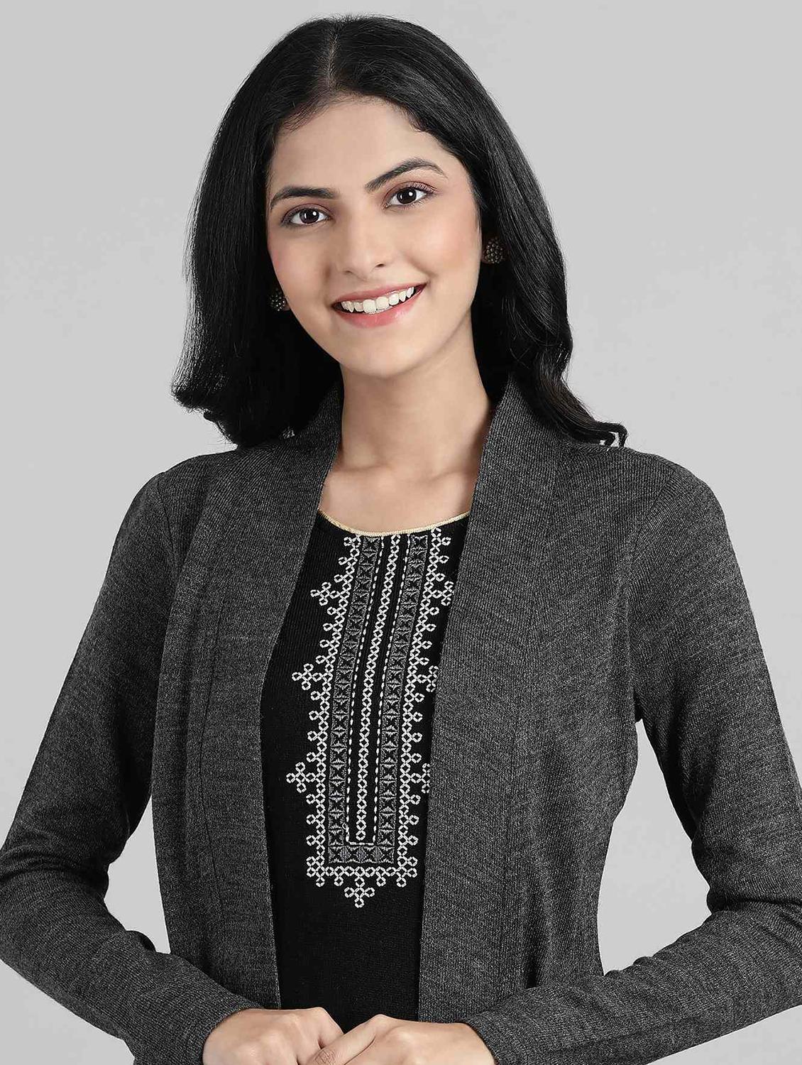 grey synthetic layered kurta - 17613342 - Zoom Image - 4