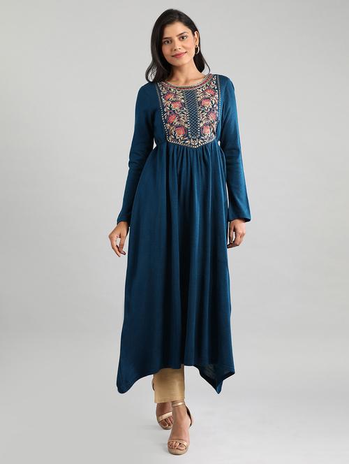 teal synthetic aline kurta - 17613343 - Standard Image - 1