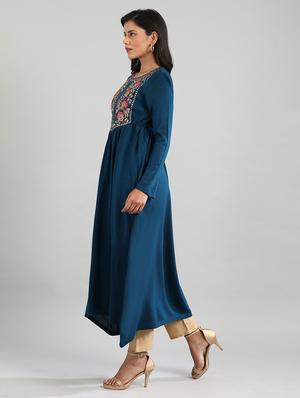 teal synthetic aline kurta - 17613343 - Standard Image - 2
