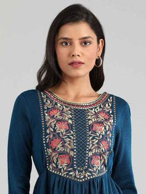 teal synthetic aline kurta - 17613343 - Standard Image - 4