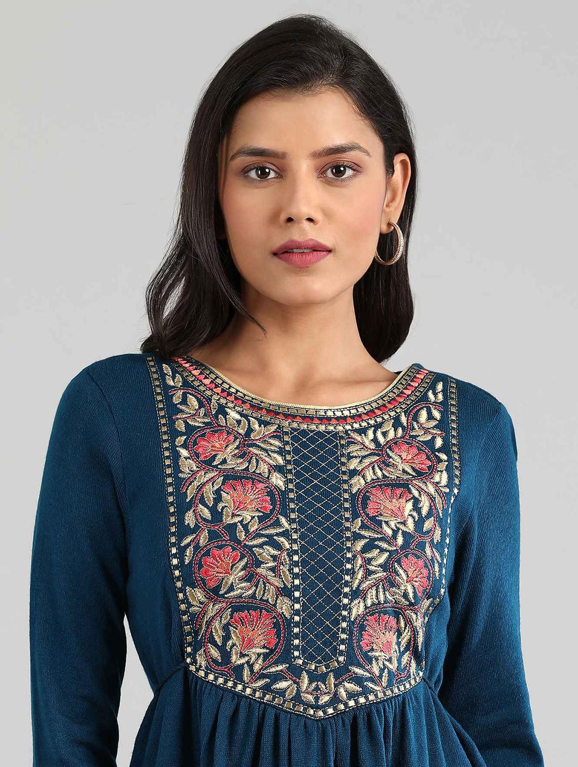teal synthetic aline kurta - 17613343 - Zoom Image - 4