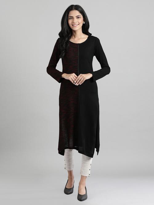 black synthetic straight kurta - 17613345 - Standard Image - 1