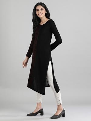 black synthetic straight kurta - 17613345 - Standard Image - 2