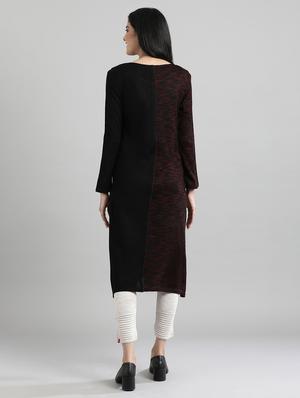 black synthetic straight kurta - 17613345 - Standard Image - 3