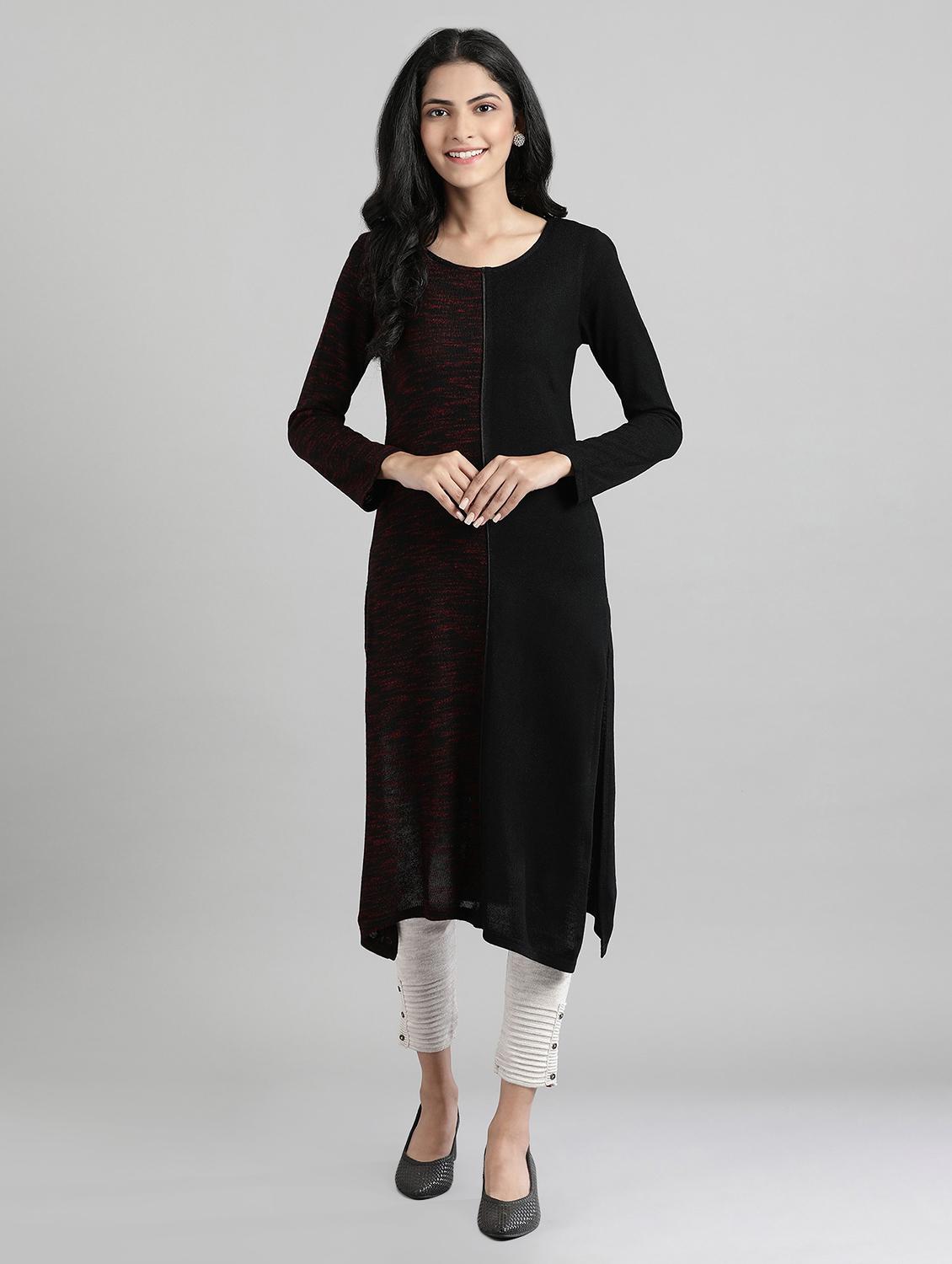black synthetic straight kurta - 17613345 - Zoom Image - 1