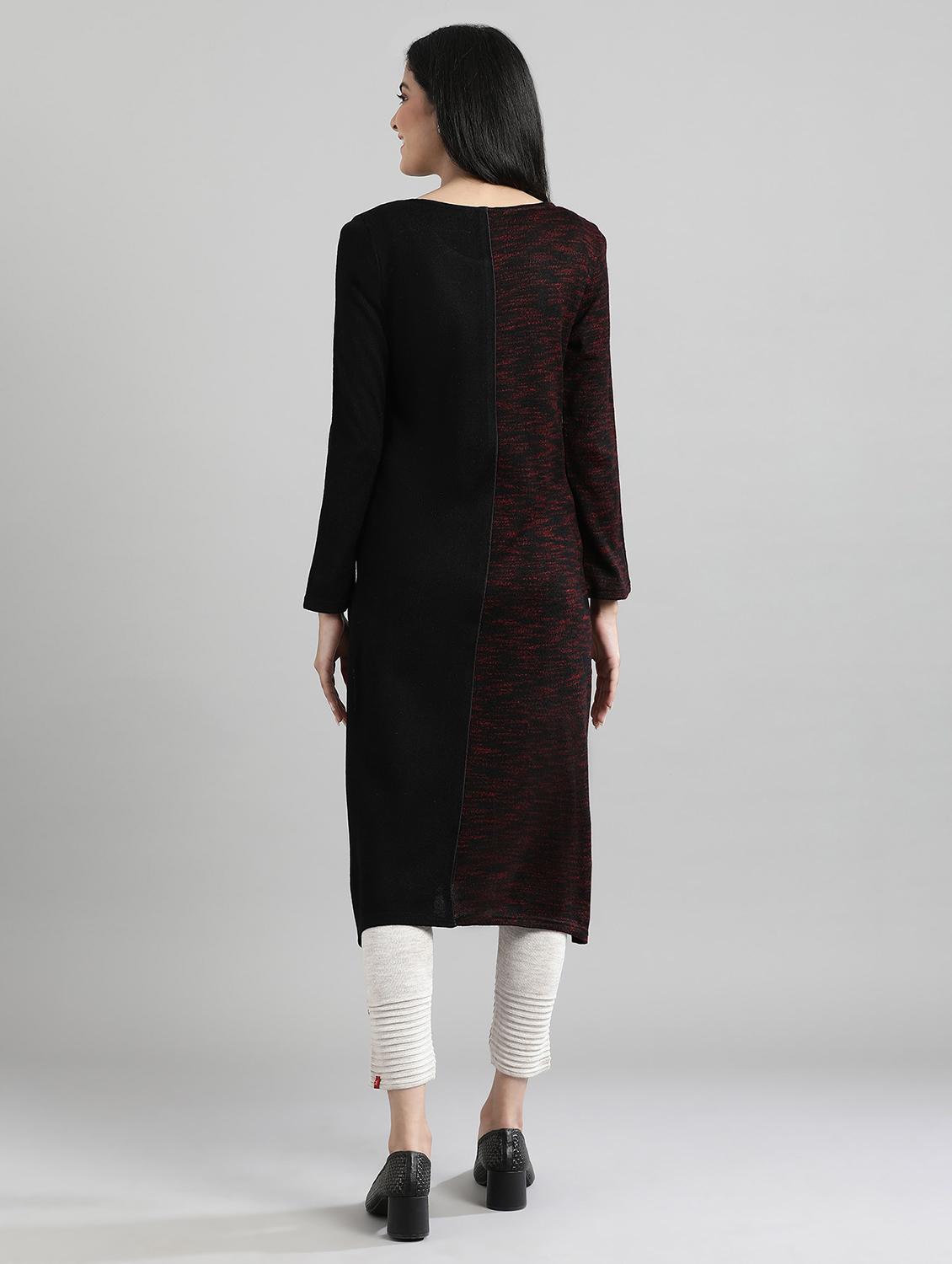 black synthetic straight kurta - 17613345 - Zoom Image - 3