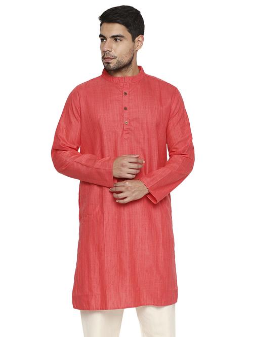 coral solid linen long kurtas kurta - 17613548 - Standard Image - 1