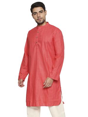 coral solid linen long kurtas kurta - 17613548 - Standard Image - 2