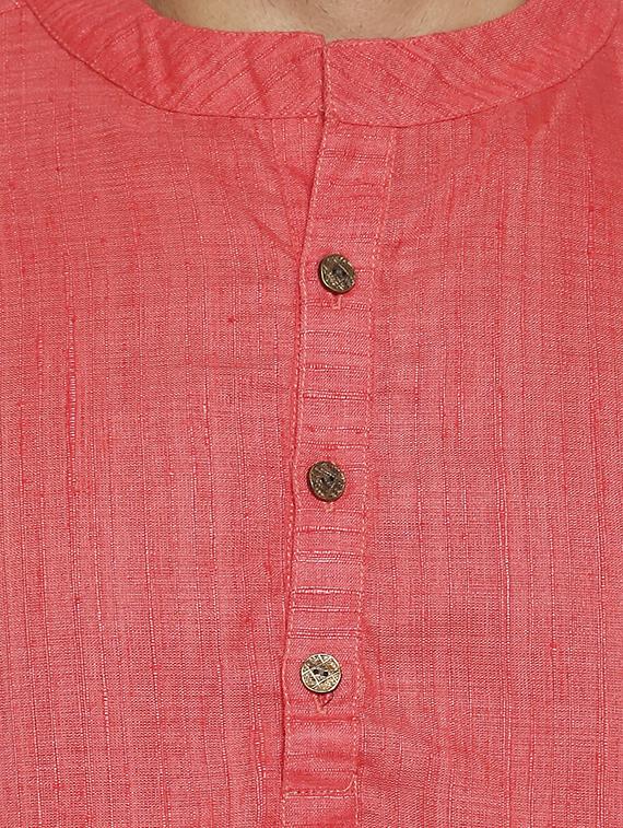 coral solid linen long kurtas kurta - 17613548 - Zoom Image - 5