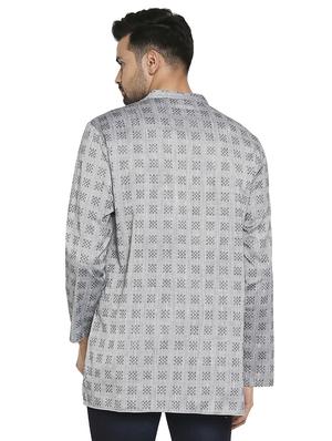 grey self design short kurta - 17613552 - Standard Image - 3