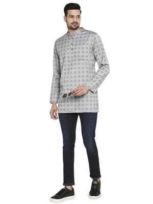 grey self design short kurta - 17613552 - Standard Image - 4