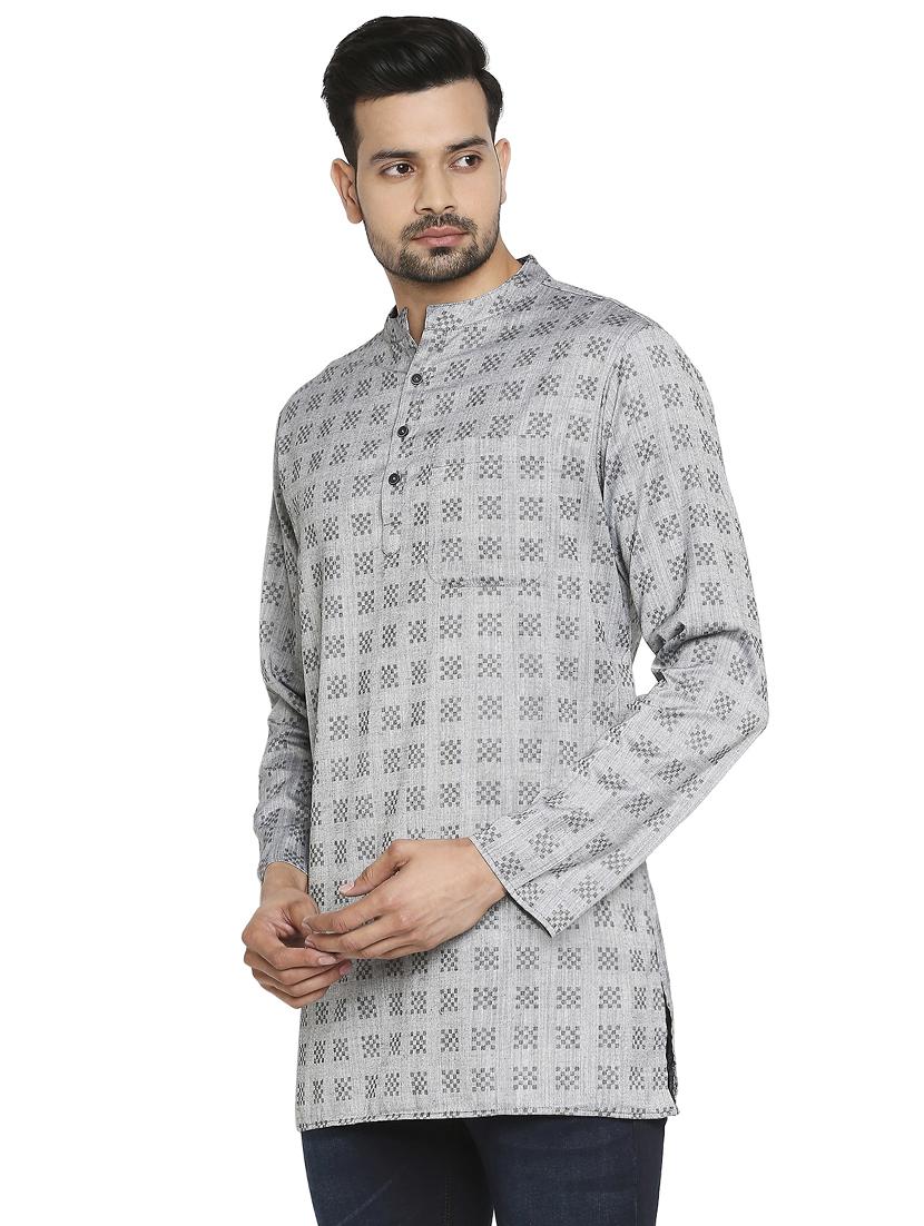 grey self design short kurta - 17613552 - Zoom Image - 2