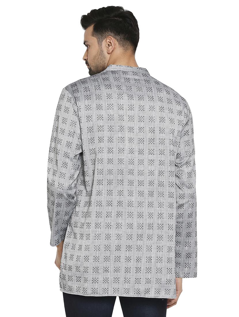grey self design short kurta - 17613552 - Zoom Image - 3