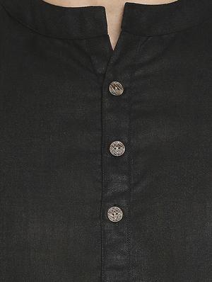 black solid linen short kurta - 17613558 - Standard Image - 5