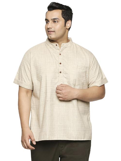 plus beige solid short kurta - 17613560 - Standard Image - 1