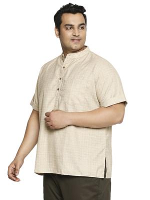 plus beige solid short kurta - 17613560 - Standard Image - 2