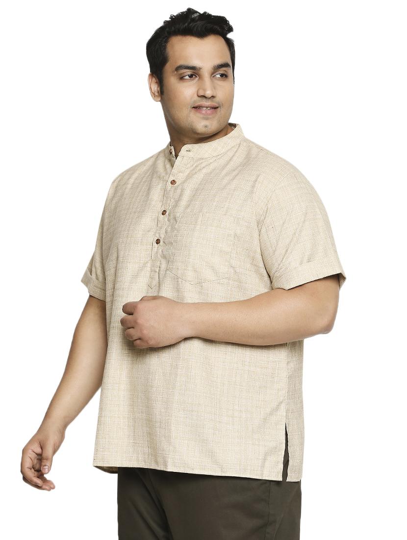plus beige solid short kurta - 17613560 - Zoom Image - 2