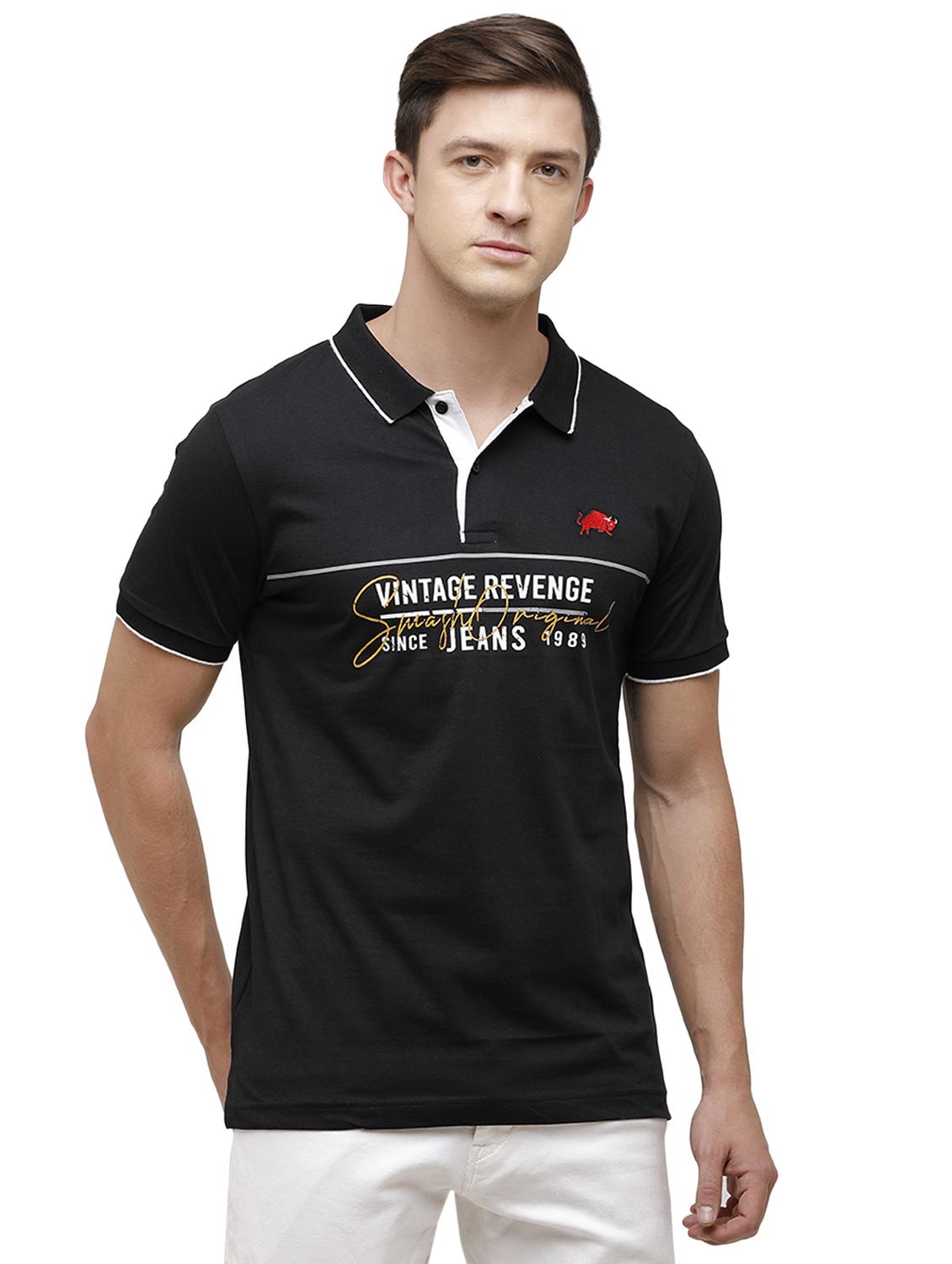 black printed polo t-shirt - 17613634 - Zoom Image - 1