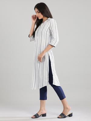 offwhite cotton straight kurta - 17613769 - Standard Image - 3
