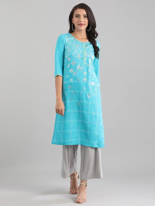 blue viscose straight kurta - 17614136 - Standard Image - 1