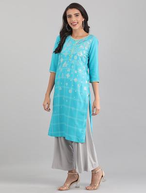 blue viscose straight kurta - 17614136 - Standard Image - 2