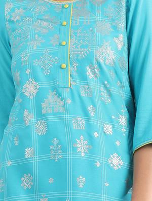 blue viscose straight kurta - 17614136 - Standard Image - 4