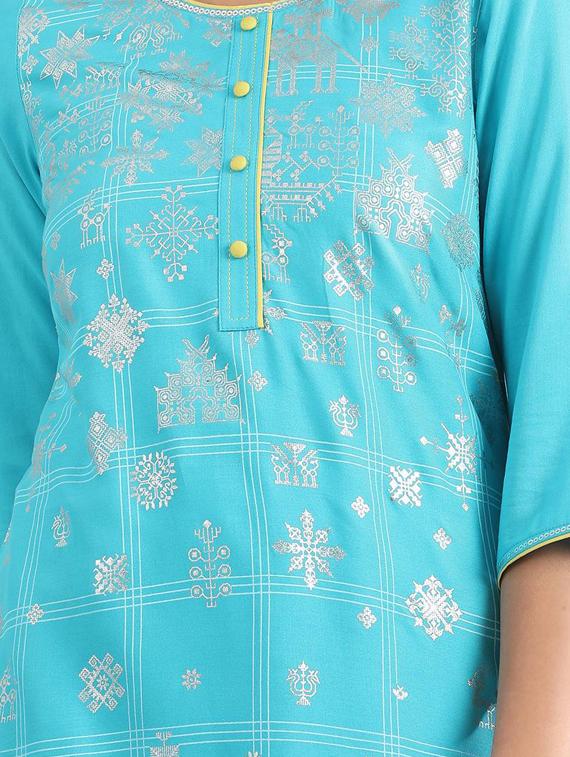 blue viscose straight kurta - 17614136 - Zoom Image - 4