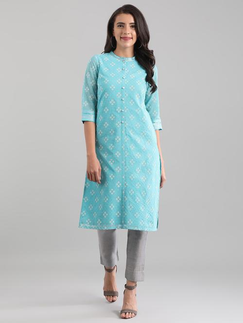 blue straight kurta - 17614137 - Standard Image - 1