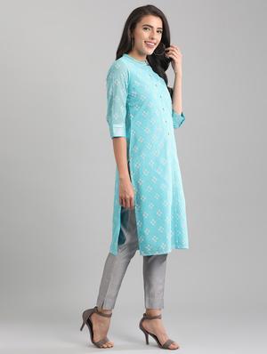 blue straight kurta - 17614137 - Standard Image - 2