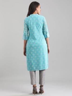 blue straight kurta - 17614137 - Standard Image - 3