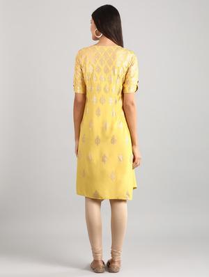 foil print asymmetric kurta - 17614150 - Standard Image - 3