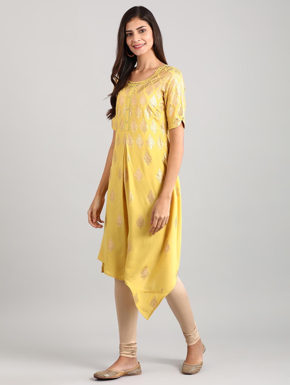 foil print asymmetric kurta - 17614150 - Zoom Image - 2