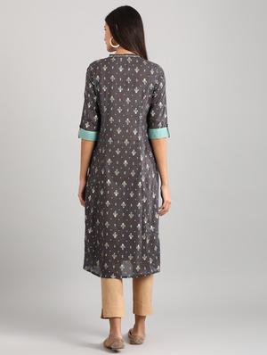 grey viscose straight kurta - 17614155 - Standard Image - 3