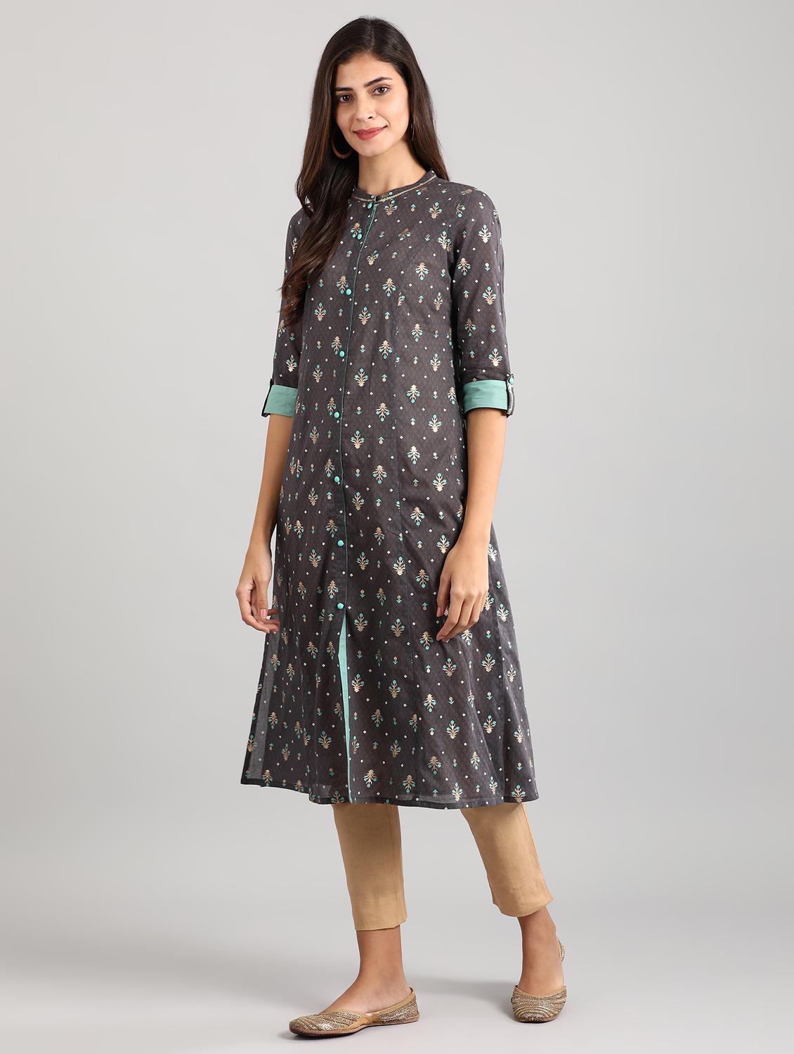 grey viscose straight kurta - 17614155 - Zoom Image - 2