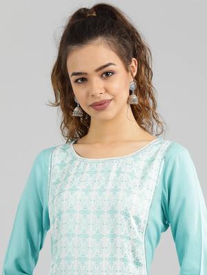 blue cotton straight kurta - 17614163 - Standard Image - 4