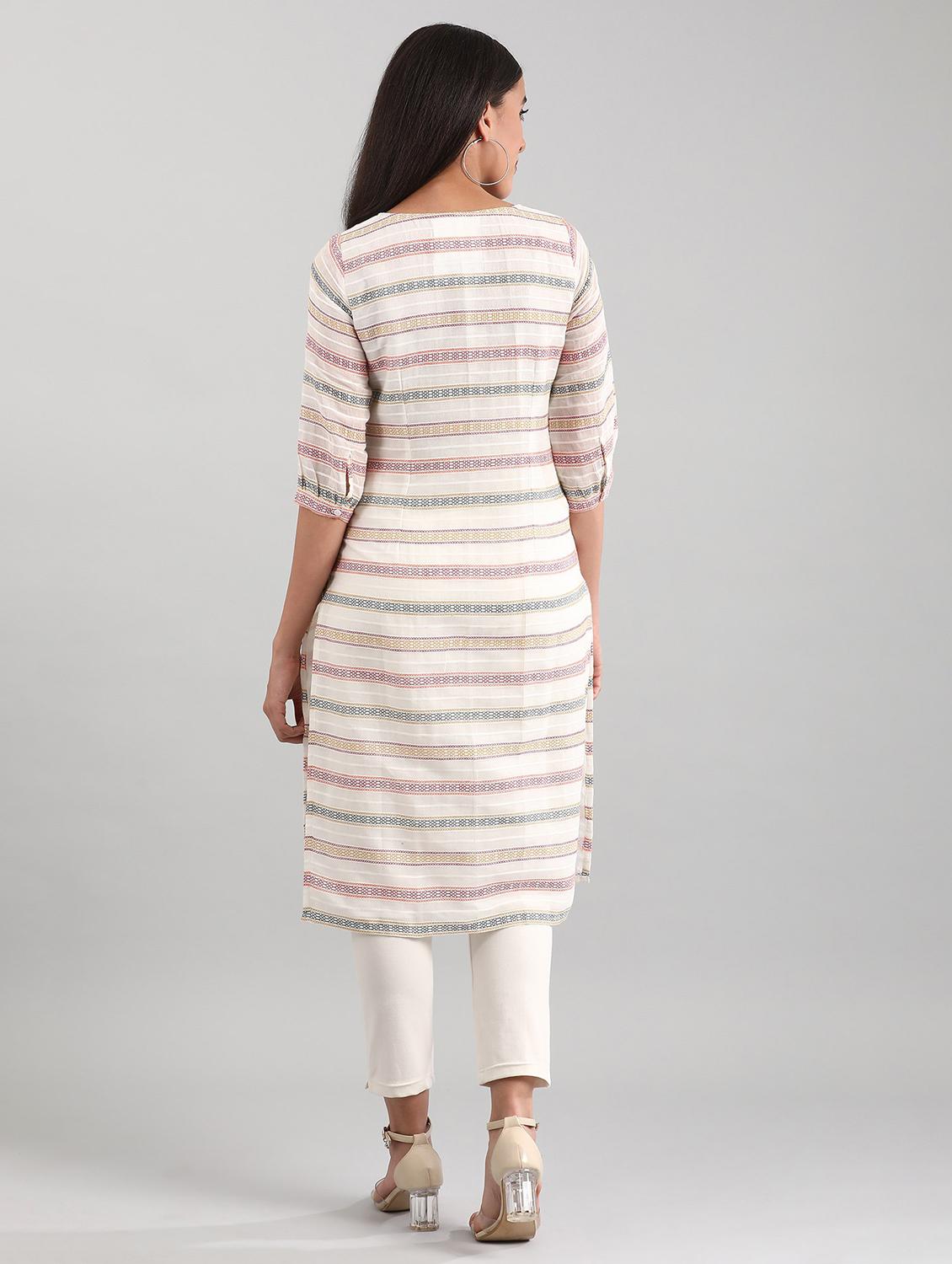 striped straight kurta - 17614177 - Zoom Image - 3