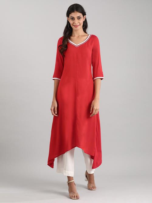 red viscose aline kurta - 17614179 - Standard Image - 1