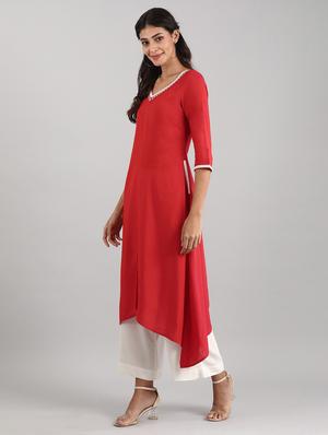 red viscose aline kurta - 17614179 - Standard Image - 2