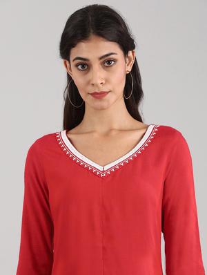 red viscose aline kurta - 17614179 - Standard Image - 4