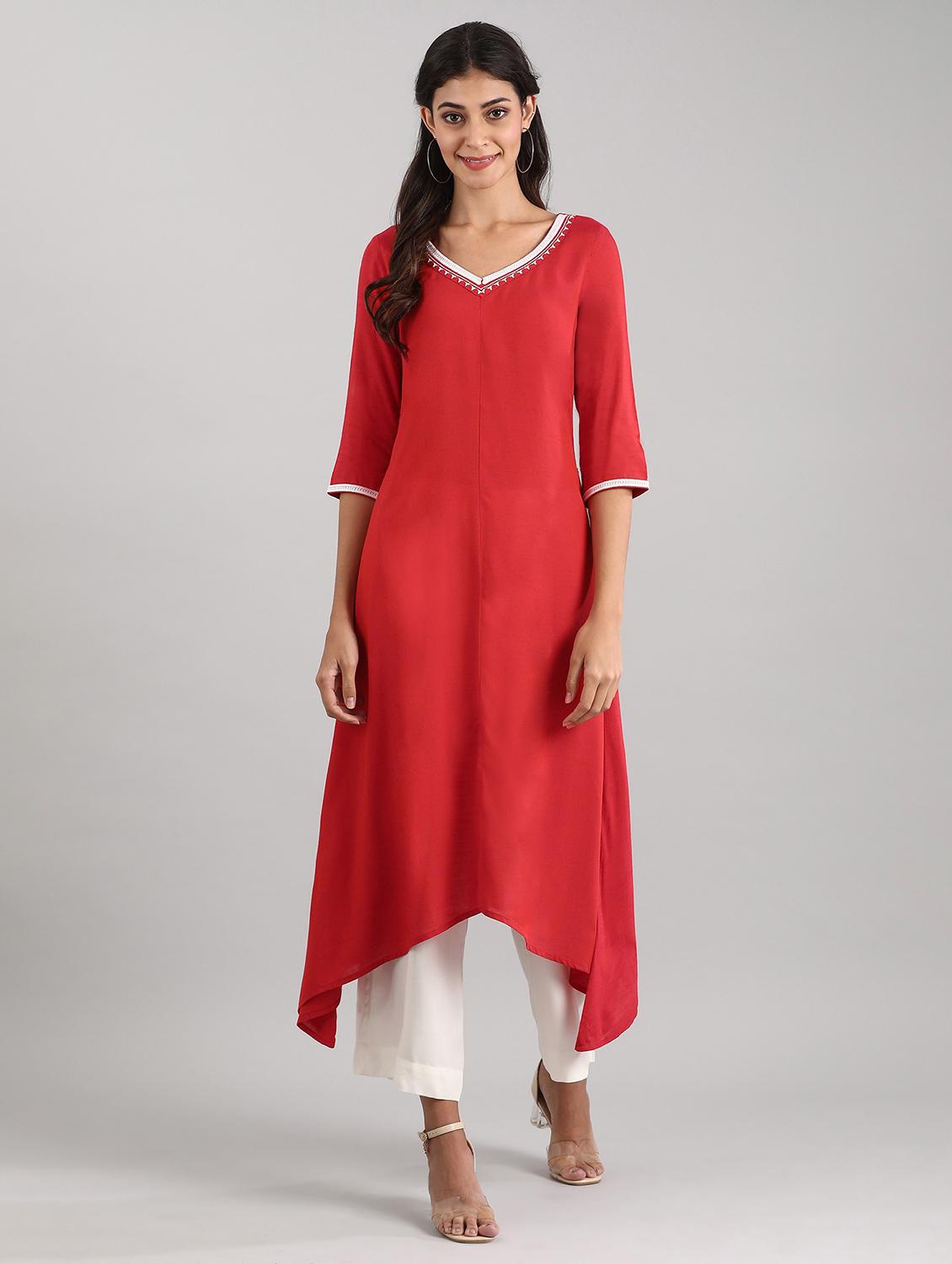 red viscose aline kurta - 17614179 - Zoom Image - 1