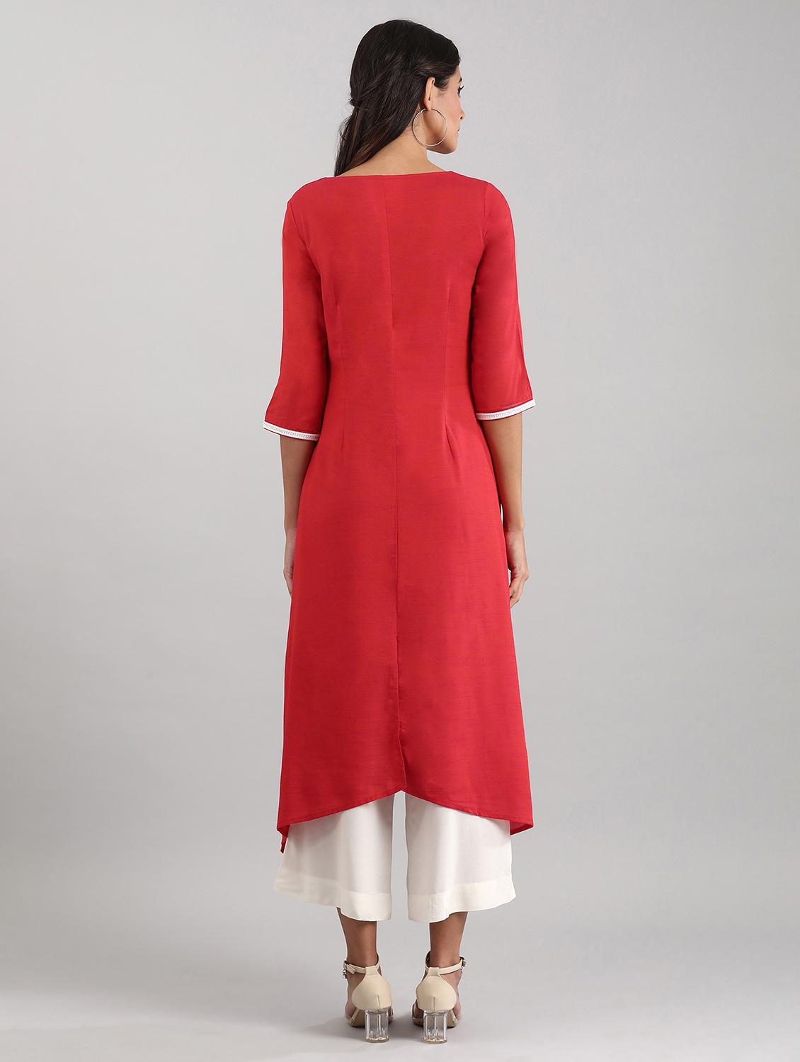 red viscose aline kurta - 17614179 - Zoom Image - 3