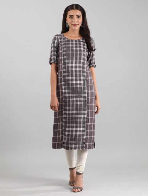 grey viscose straight kurta - 17614186 - Standard Image - 1