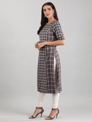 grey viscose straight kurta - 17614186 - Standard Image - 2